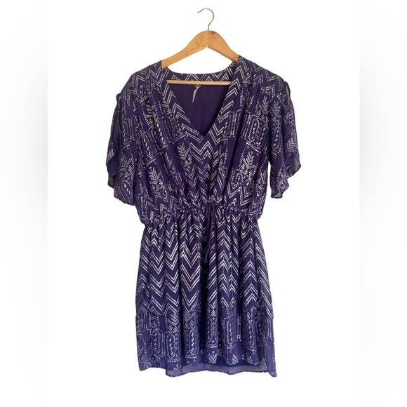 Free People Love Your Chaos Boho Mini Purple Metallic Dress Small - Picture 6 of 11